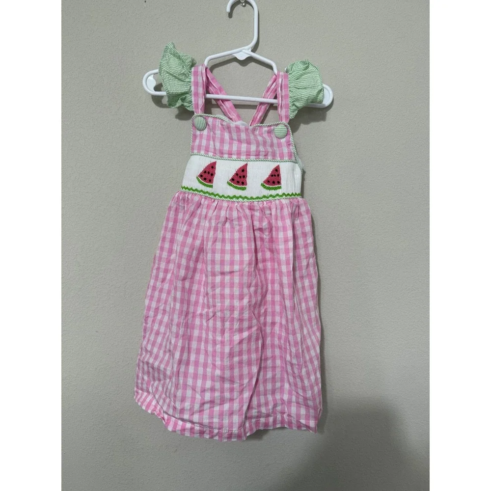 Smocked Pink Gingham Watermelon Smocked Dress Toddler Girl 3T